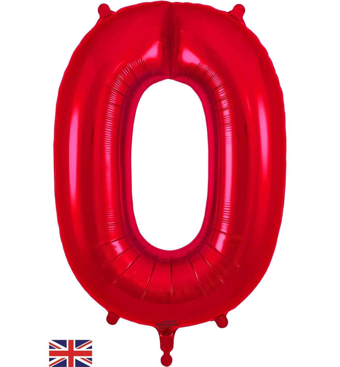 34" Red Number 0 Oaktree Foil Balloon