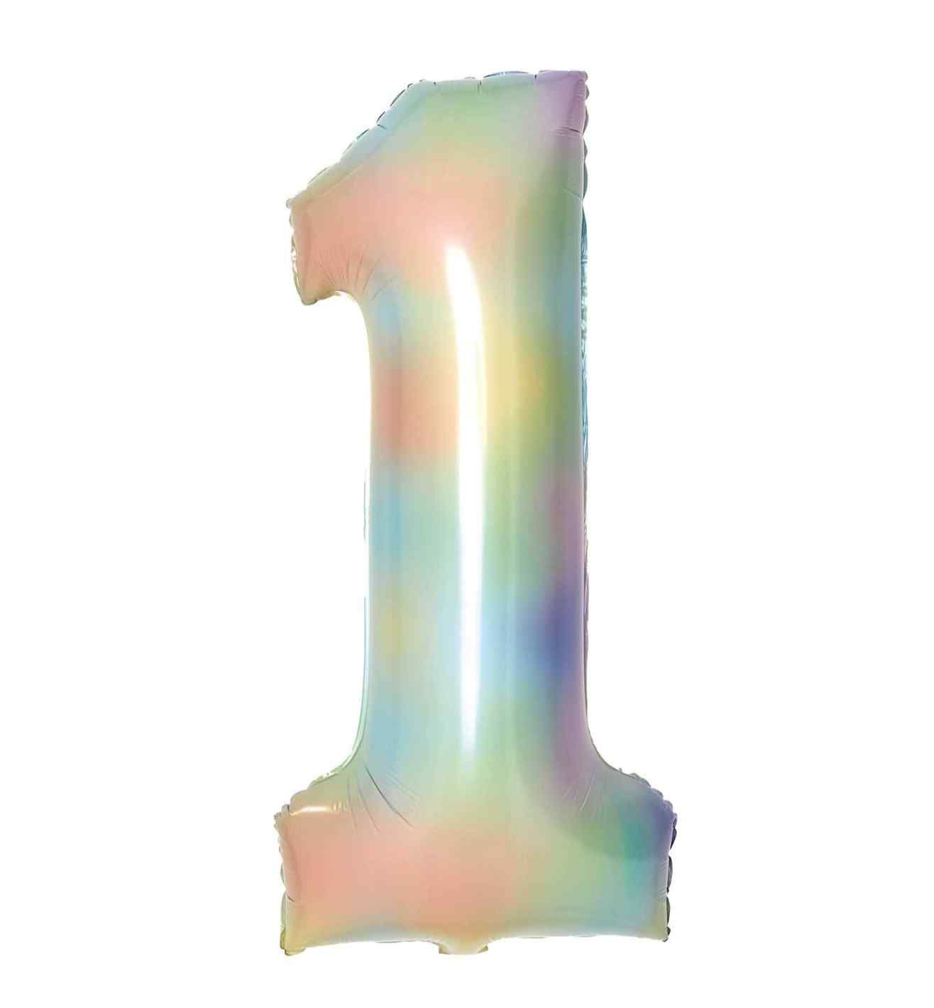 34" Amscan Number 1 Pastel Rainbow Foil Balloon