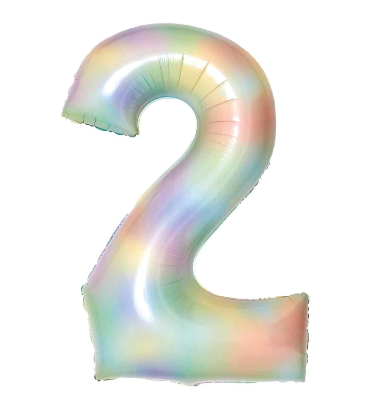 34" Amscan Number 2 Pastel Rainbow Foil Balloon