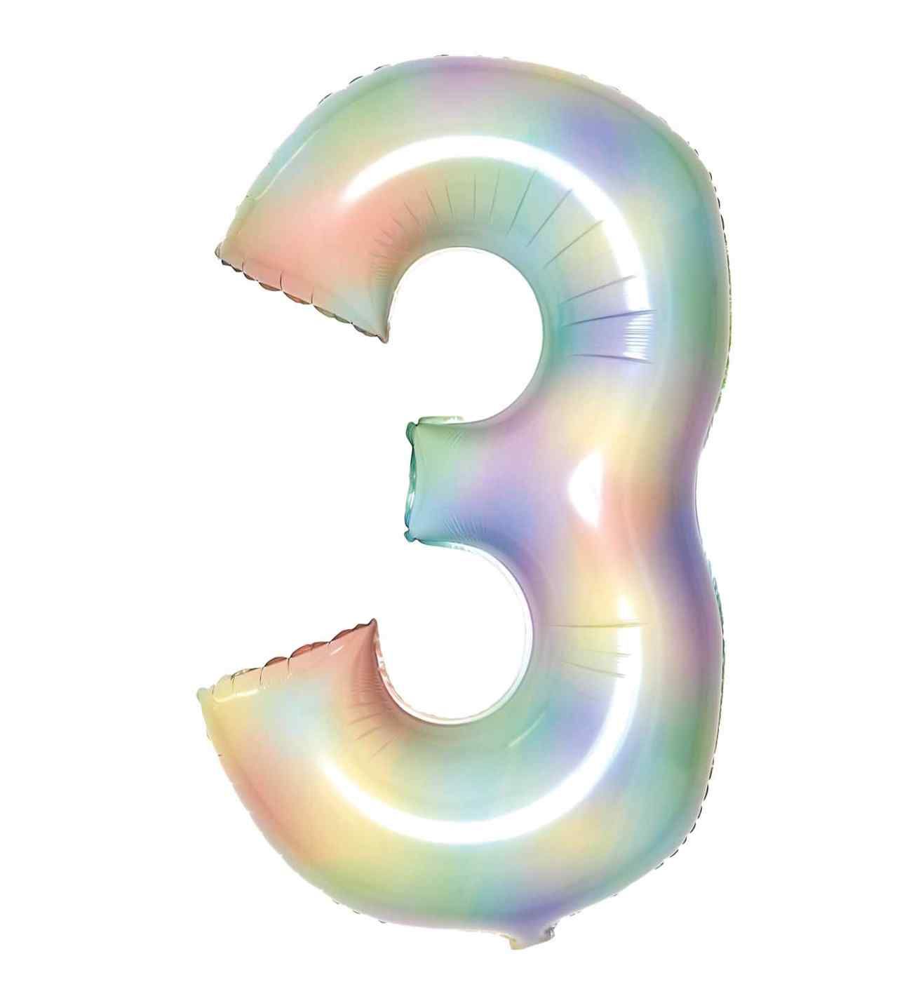 34" Amscan Number 3 Pastel Rainbow Foil Balloon