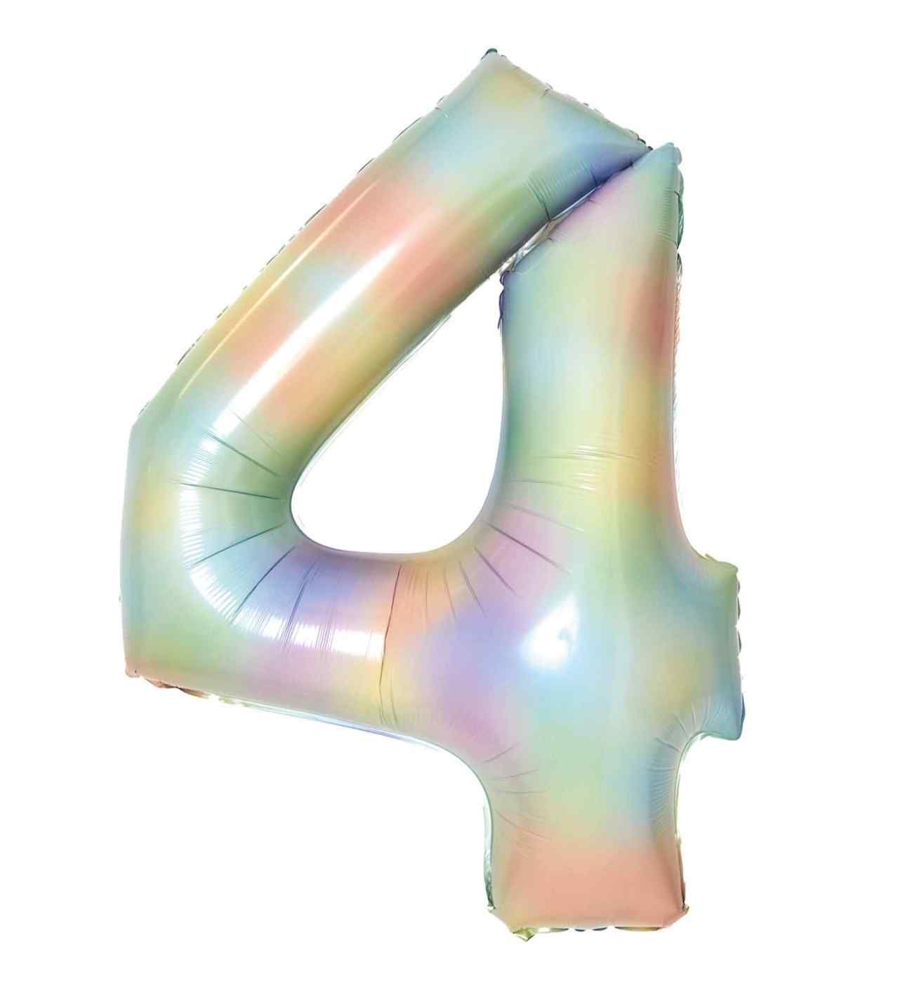 34" Amscan Number 4 Pastel Rainbow Foil Balloon