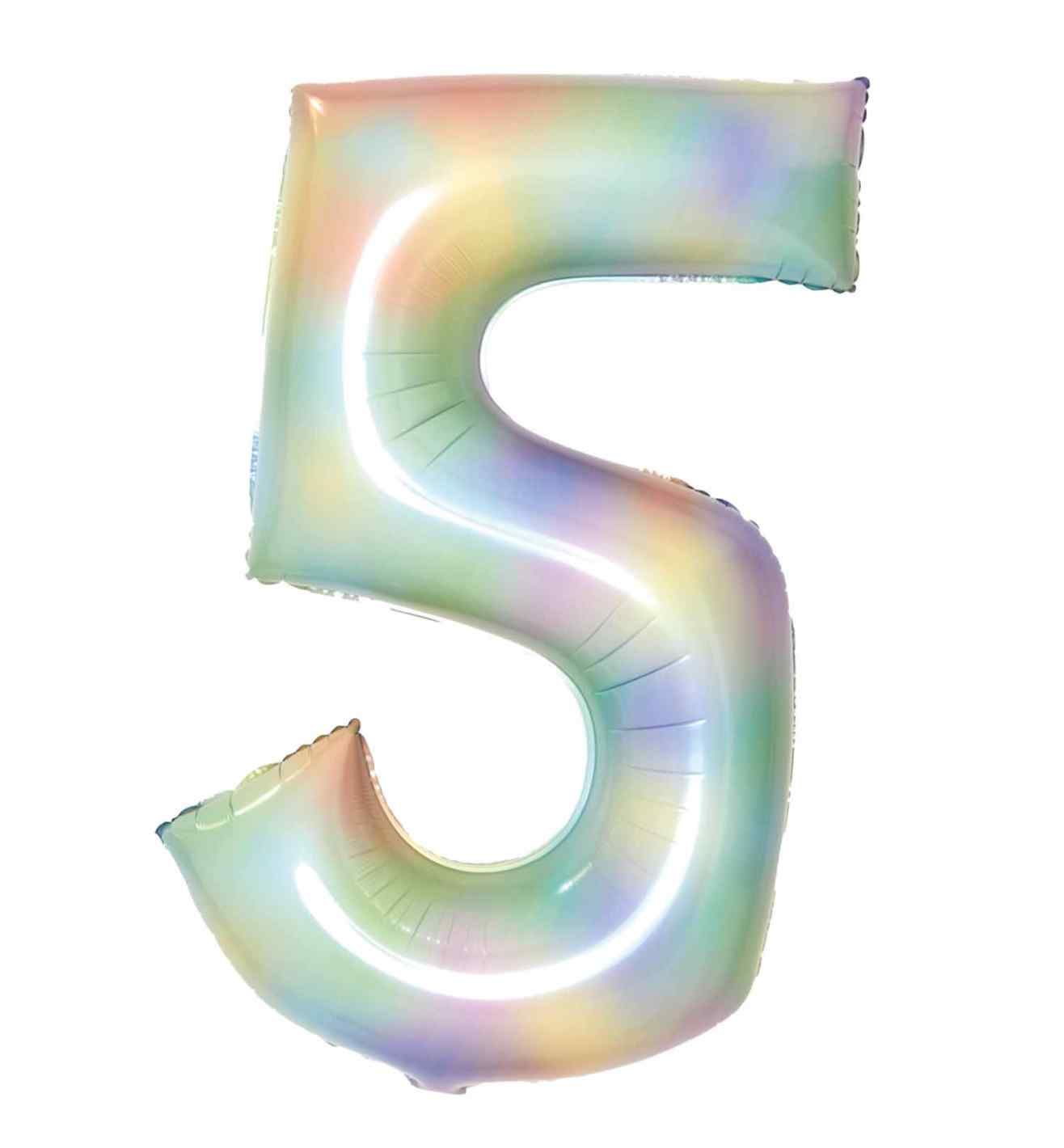 34" Amscan Number 5 Pastel Rainbow Foil Balloon