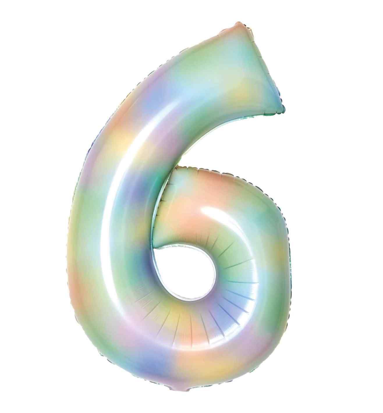 34" Amscan Number 6 Pastel Rainbow Foil Balloon