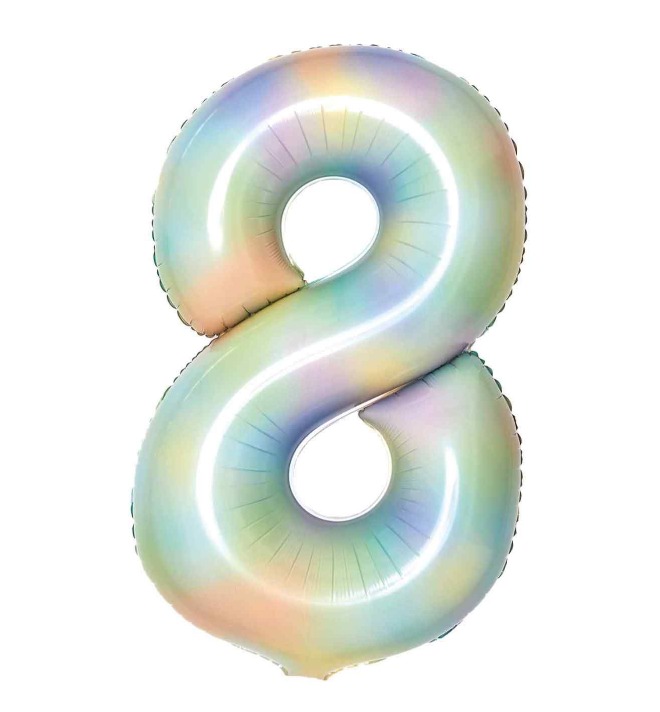 34" Amscan Number 8 Pastel Rainbow Foil Balloon