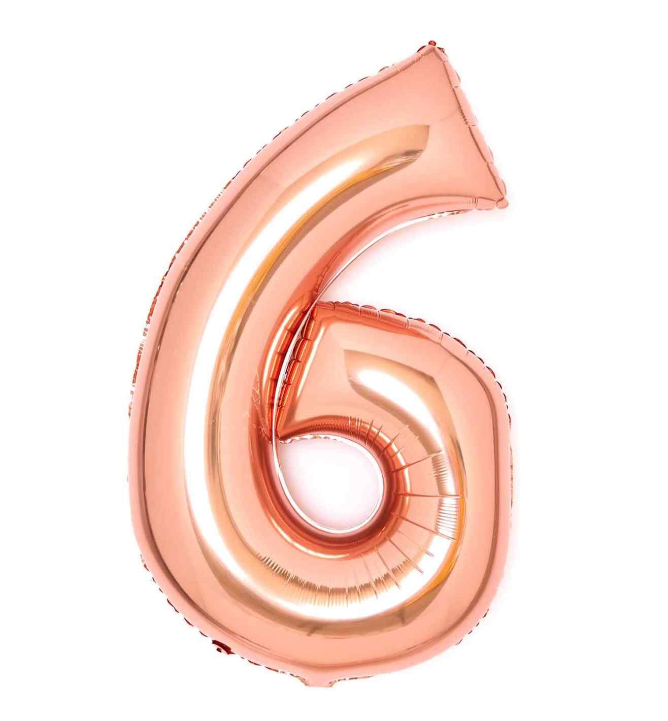 34" Amscan Number 6 Rose Gold Foil Balloon