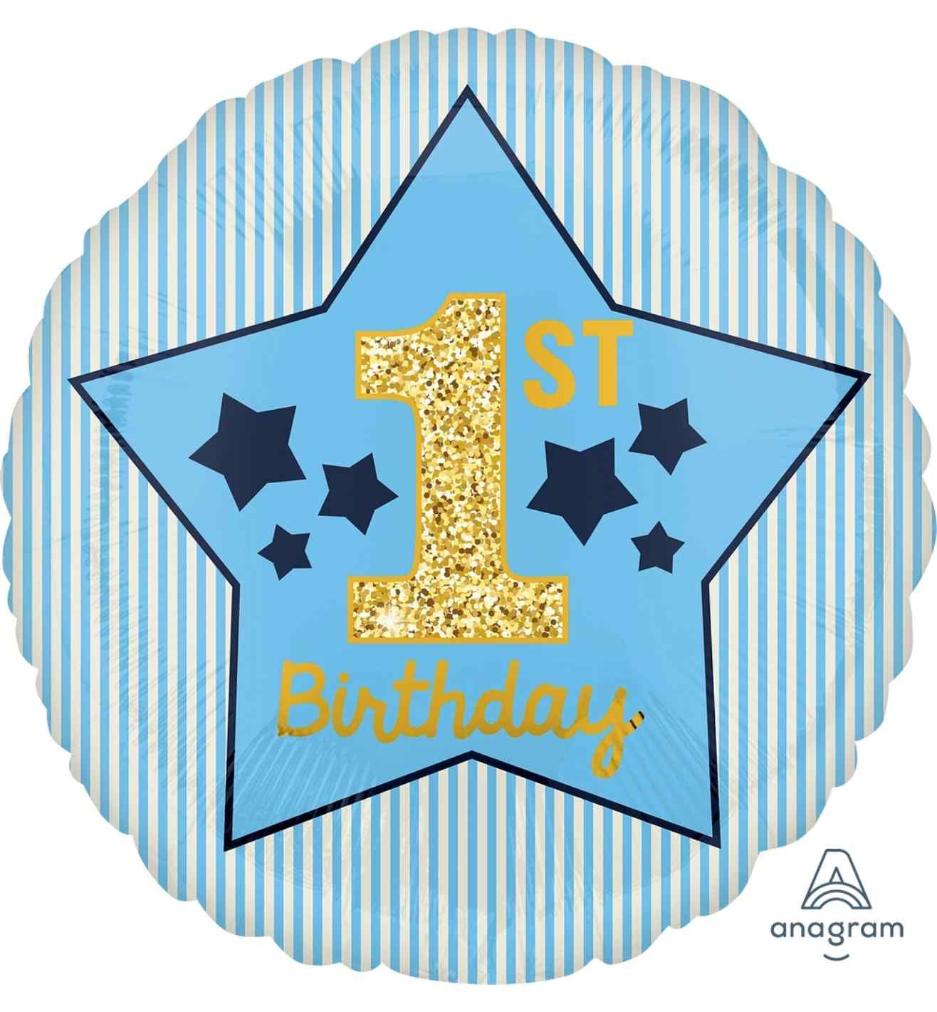 18" 1st Birthday Boy Blue & Gold Foil Balloon