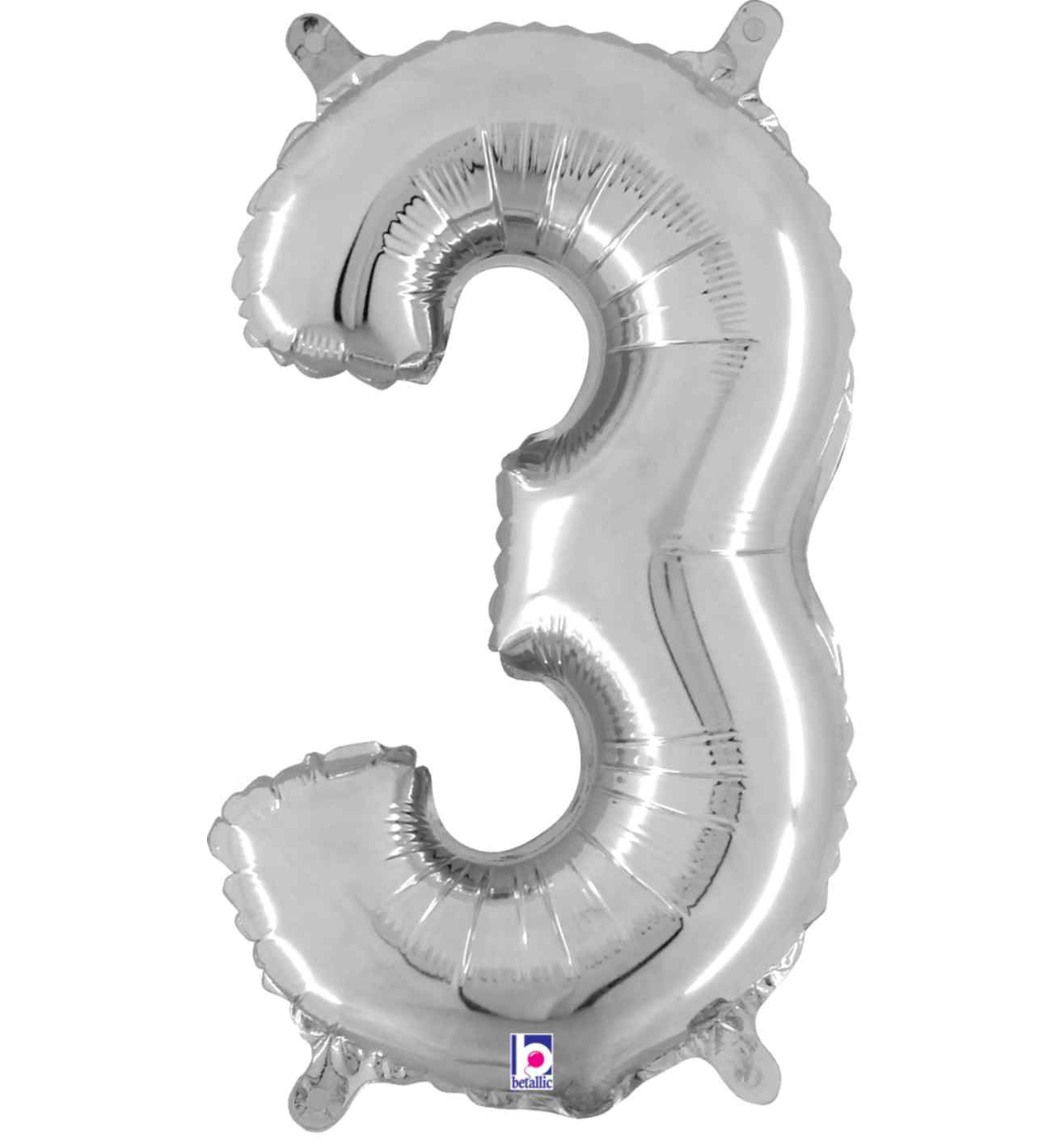 14" Silver Number 3 Grabo Foil Balloon.