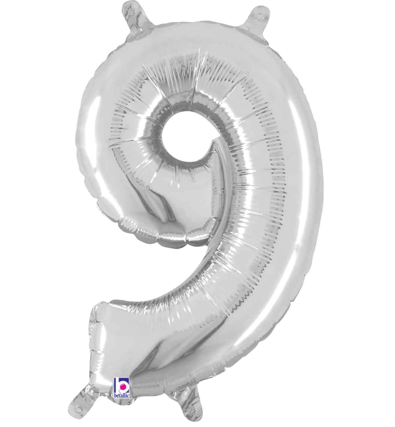 14" Silver Number 9 Grabo Foil Balloon.