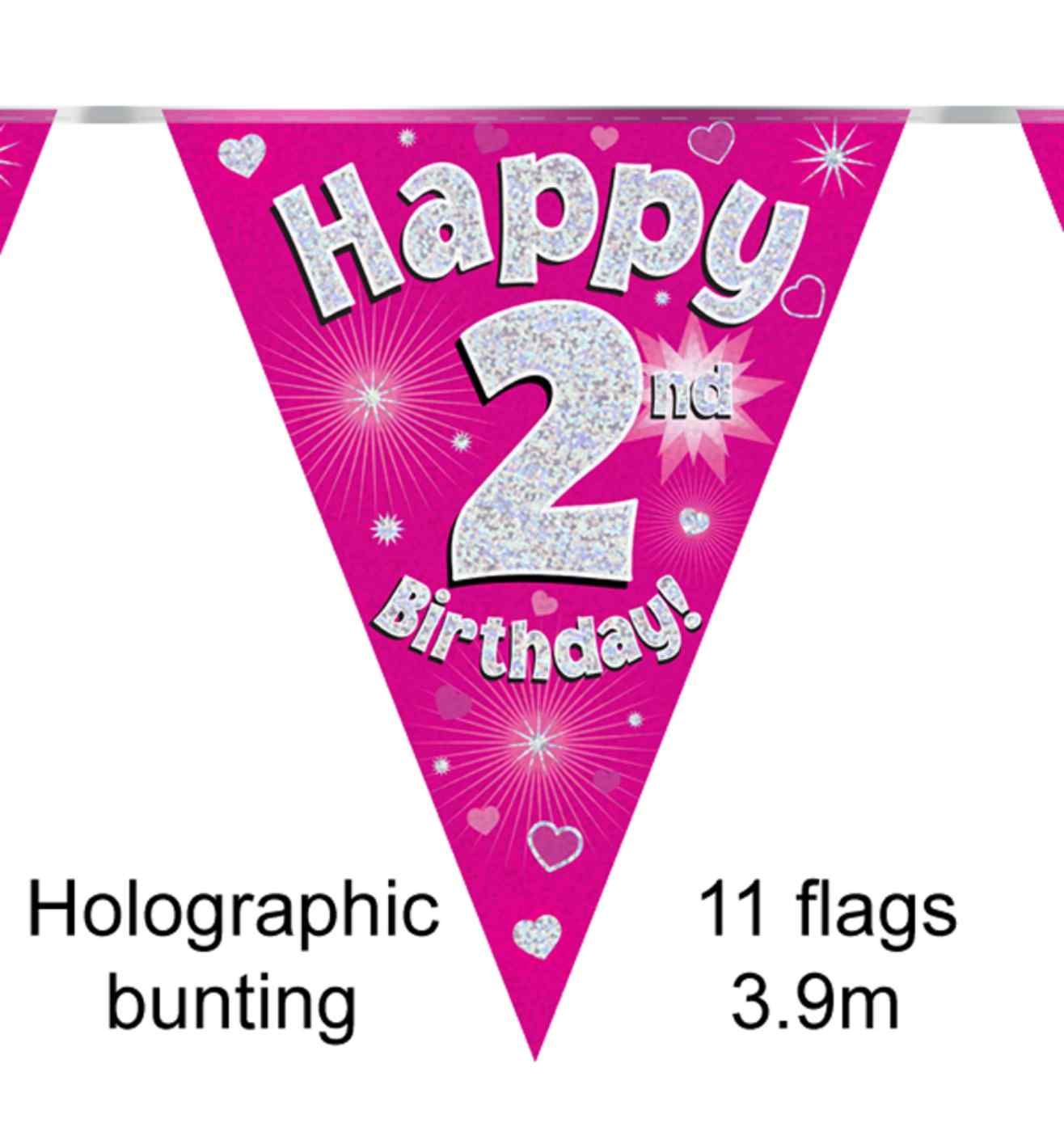 3.9m Oaktree 'Happy 2nd Birthday' Pink Bunting