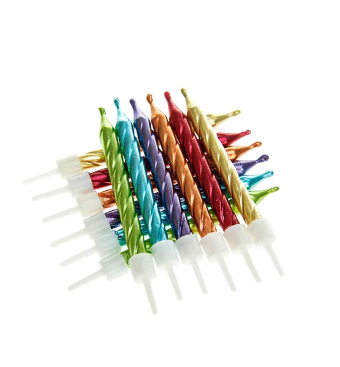 Metallic Candles Rainbow with Holders