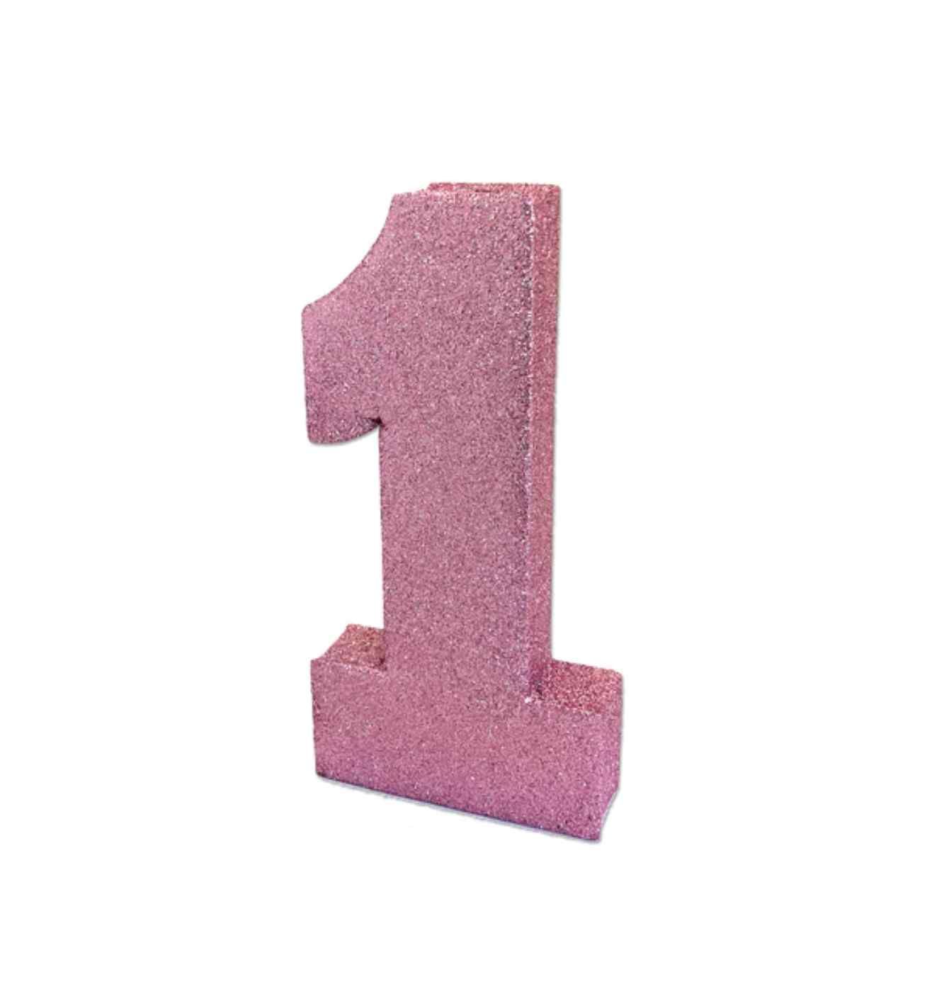Number 1 Glitter Table Decoration Light Pink