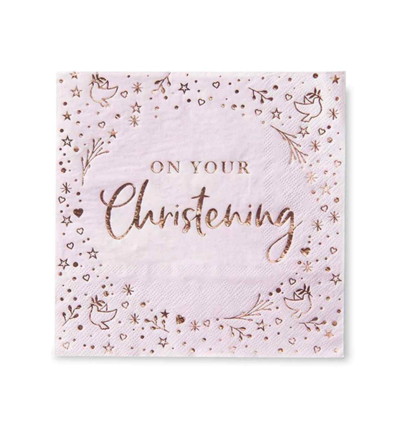 Pink On Your Christening Lunch Napkins 3ply Foil Stamped