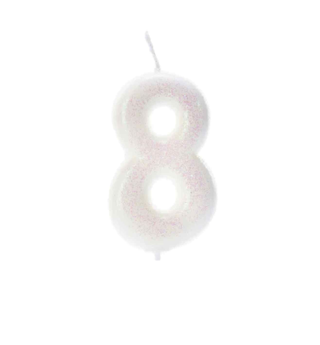 Number 8 Glitter Cake Candle Iridescent