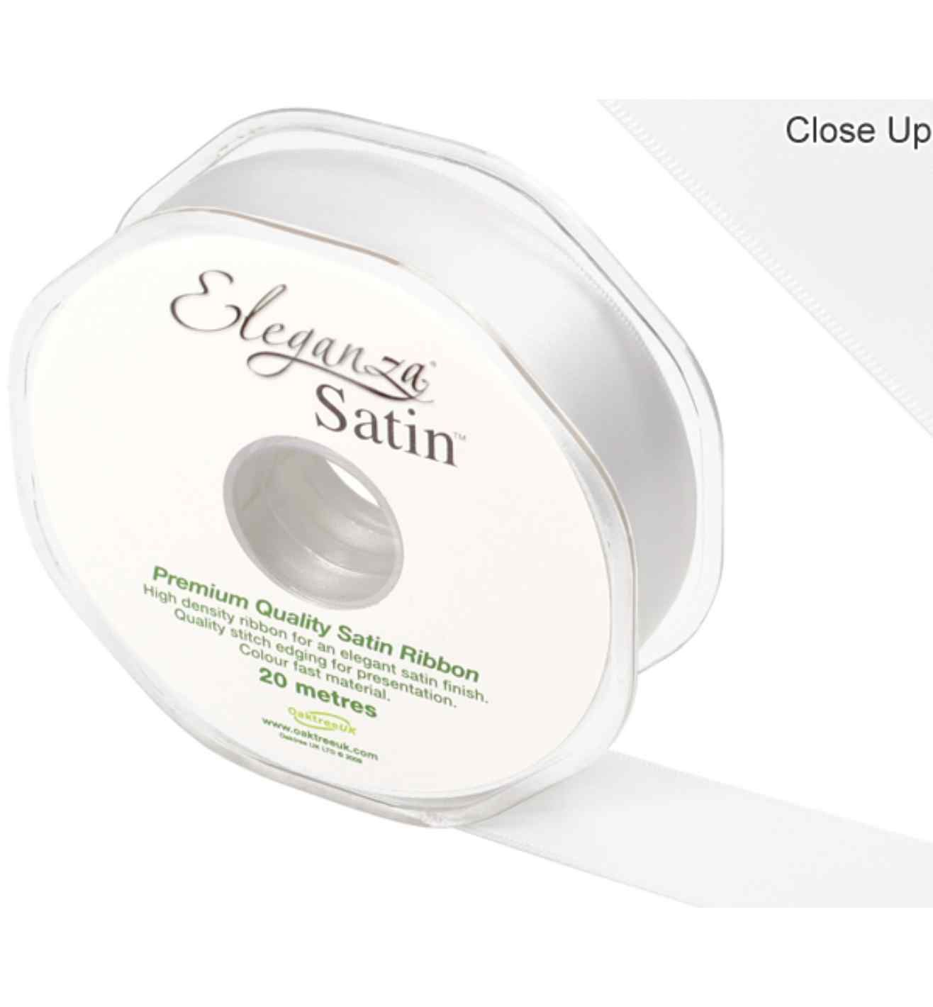 Eleganza Satin Double Faced White - 25mm x 20m