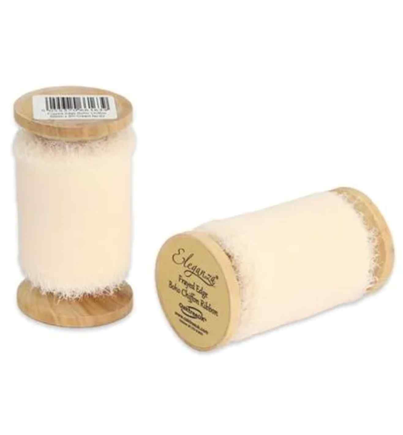 Eleganza Frayed Edge Boho Chiffon Cream 50mm x 5m