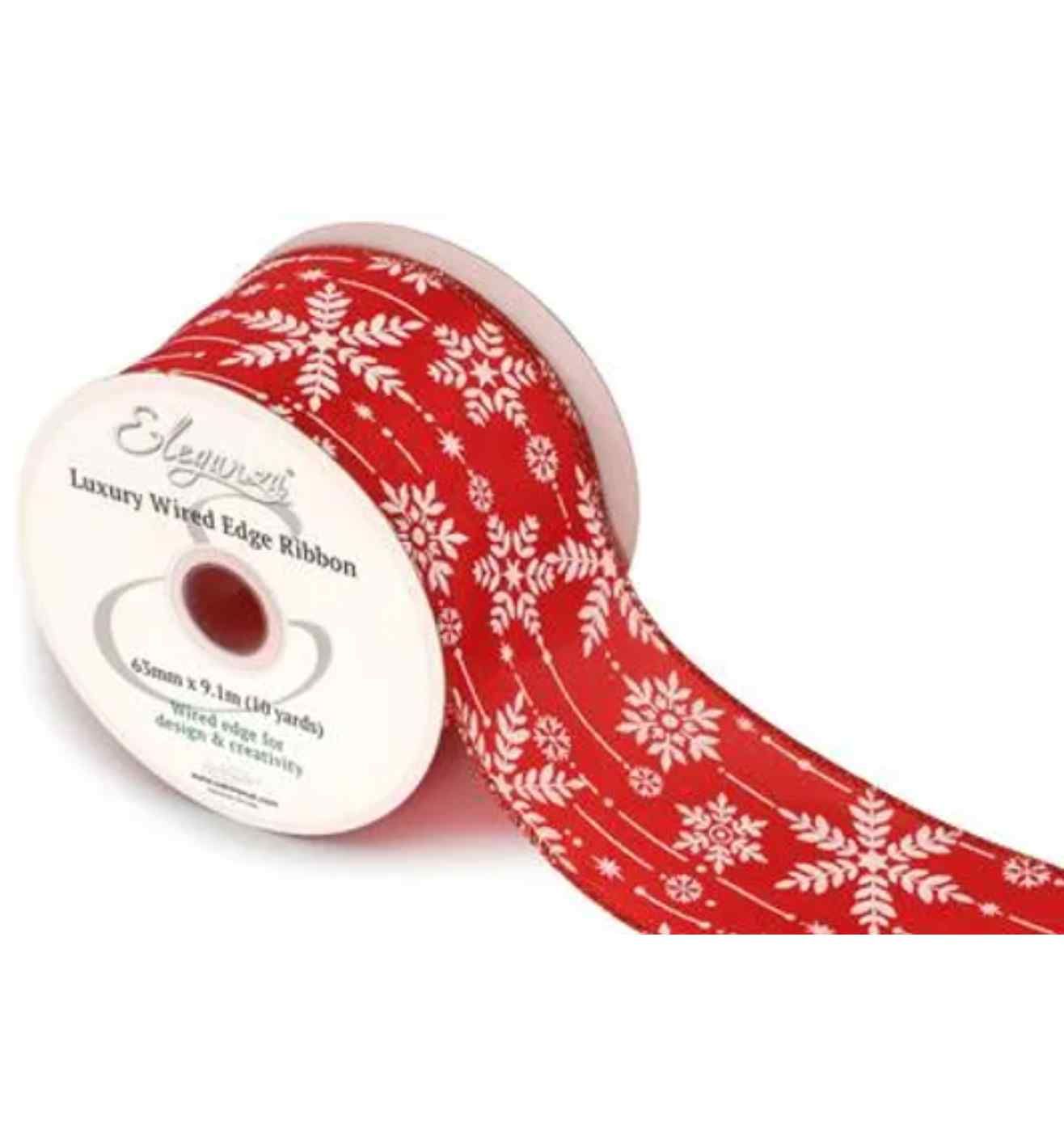 Eleganza Satin Wired Edge Glamorous Snowflake 10yds x 63mm