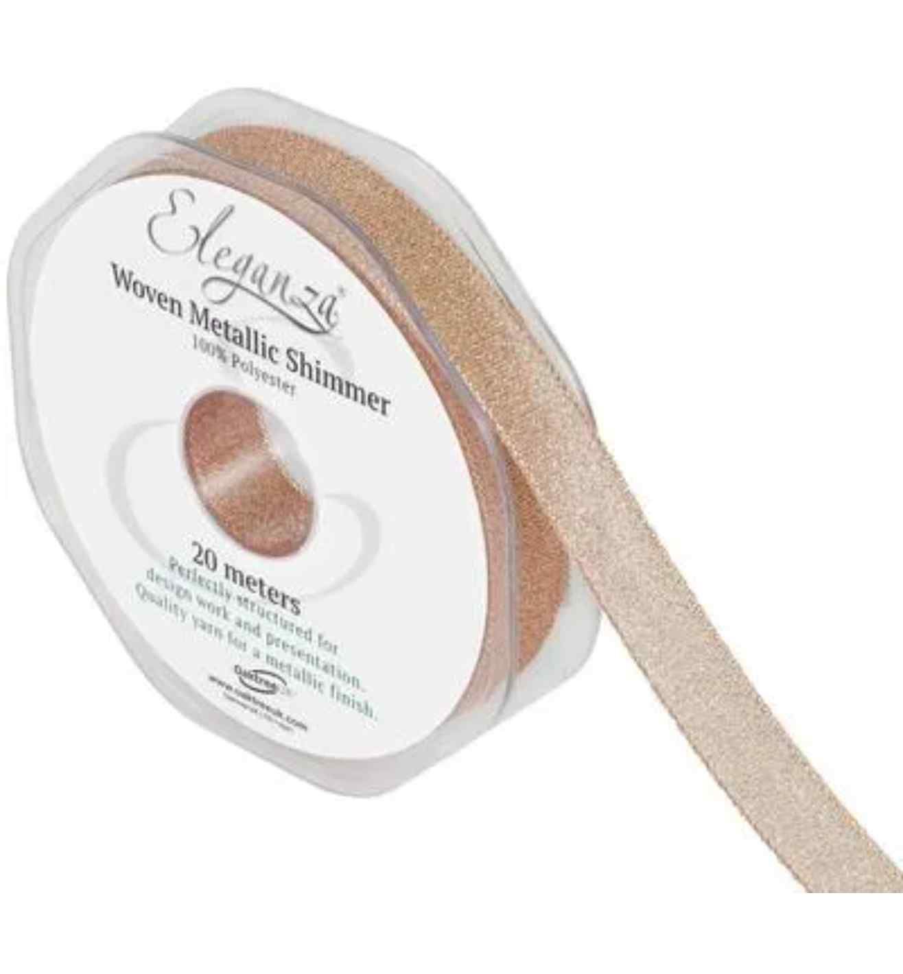 Woven Metallic Shimmer 15mm x 20m Rose Gold