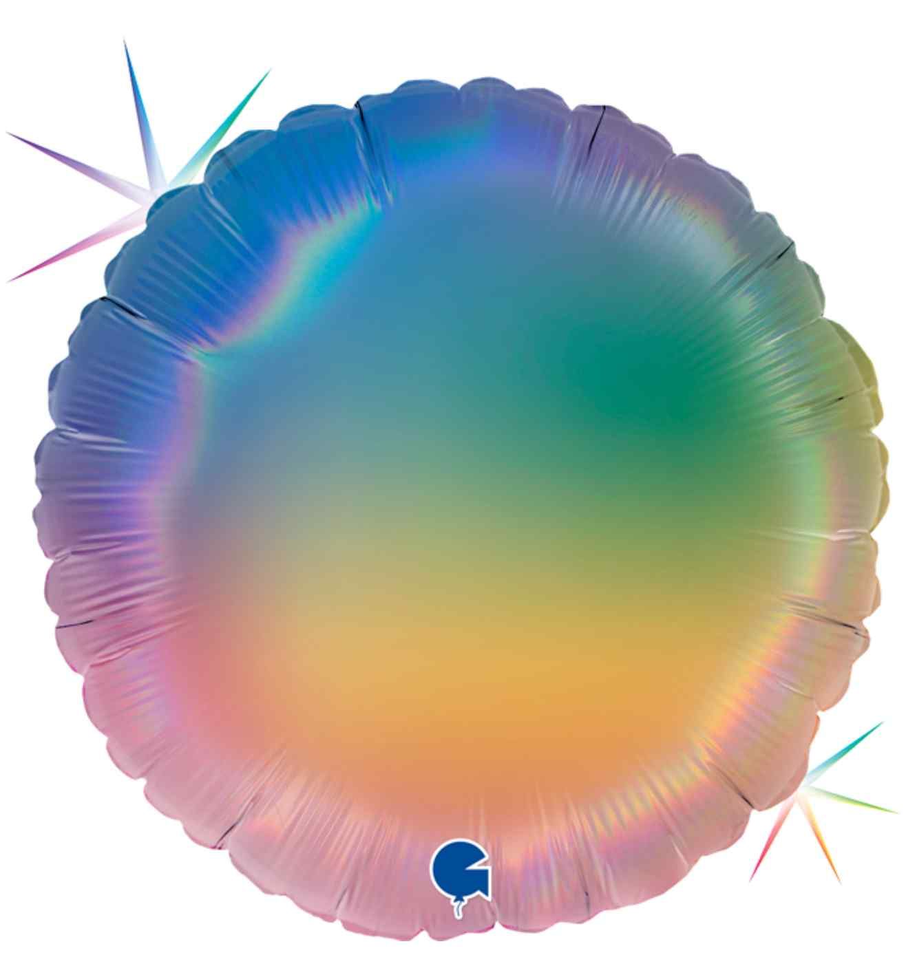 18" Grabo Rainbow Holographic Happy B-Day Colourful Rainbow Round