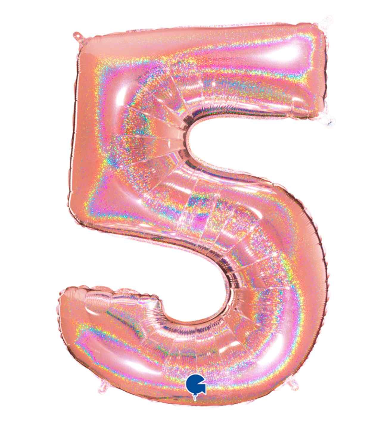 40" Grabo Glitter Holographic Rose Gold Number 5