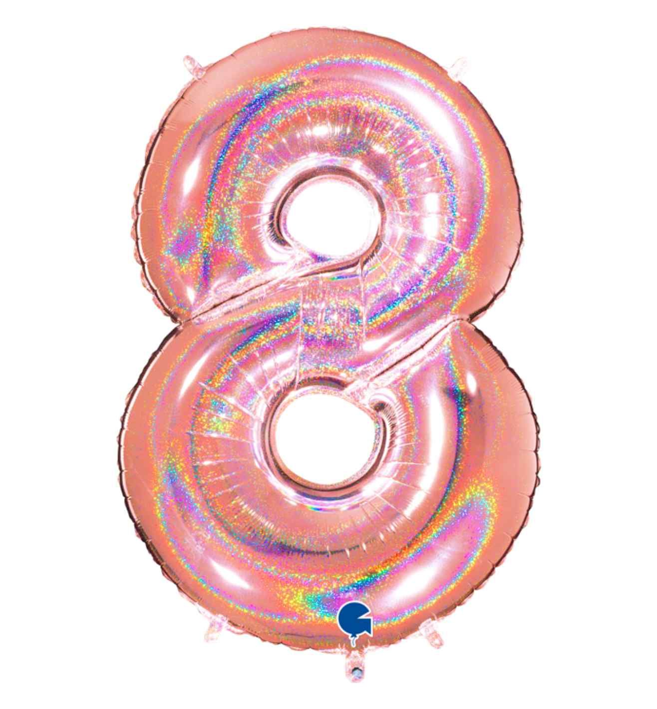 40" Grabo Glitter Holographic Rose Gold Number 8