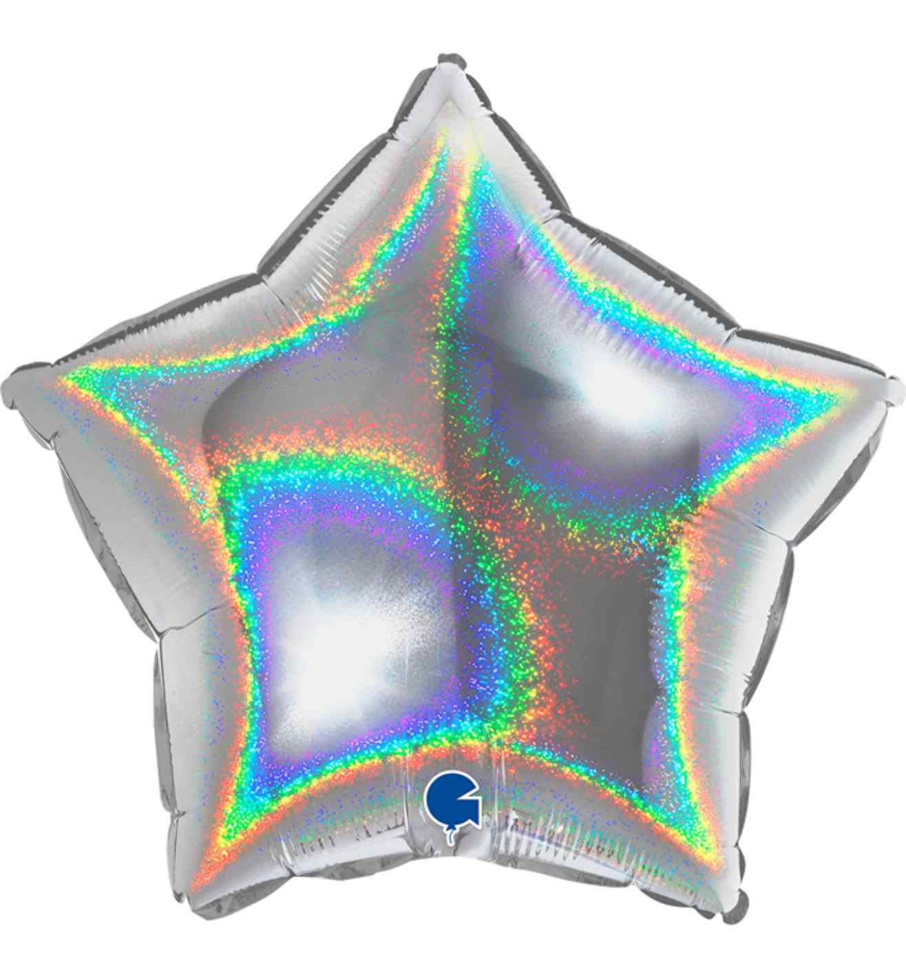 18" Grabo Holographic Silver Star Glitter Foil Balloon