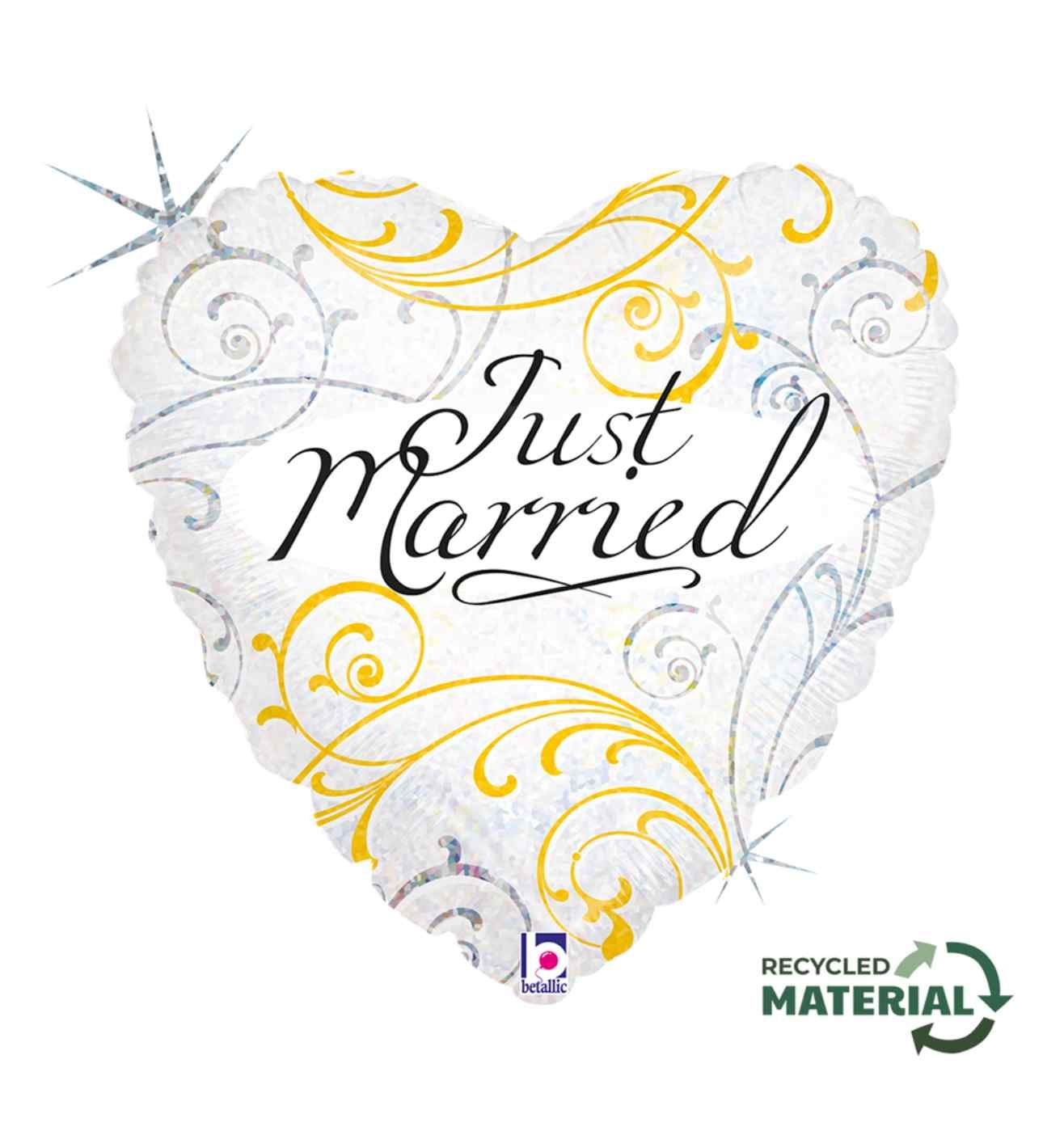 18" Betallic Just Married Filigree Holographic Foil Balloon