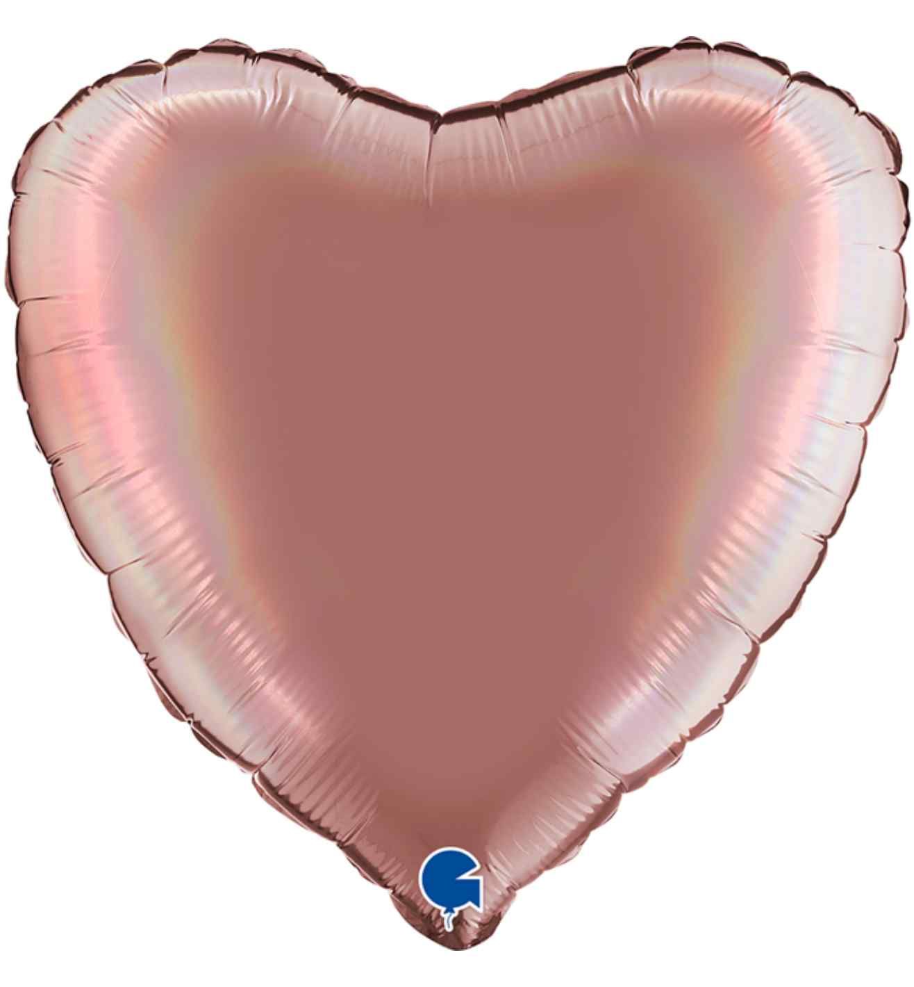 18" Grabo Rainbow Holographic Platinum Rose Heart