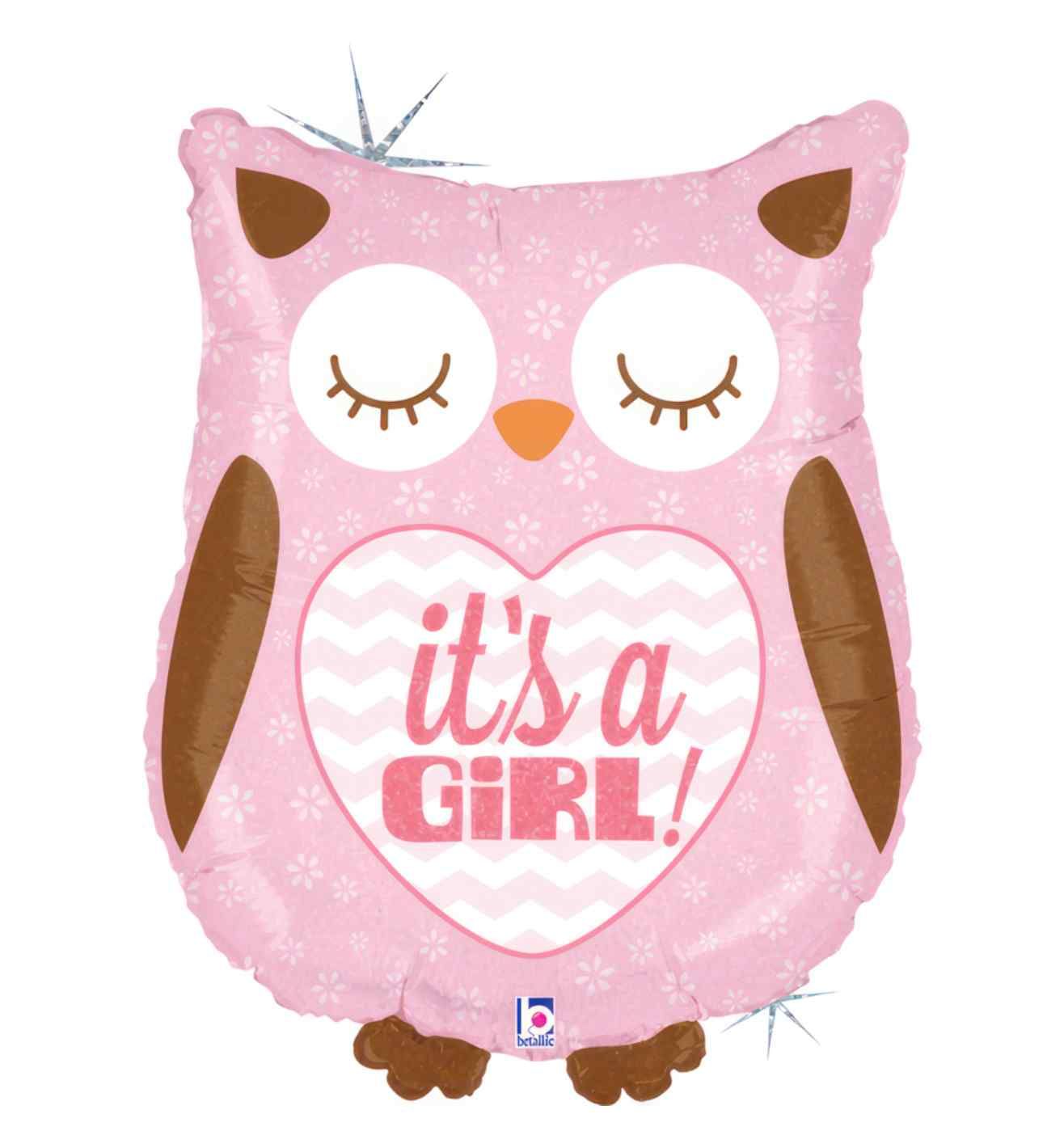 26" Betallic It's A Girl Baby Owl Foil Balloon