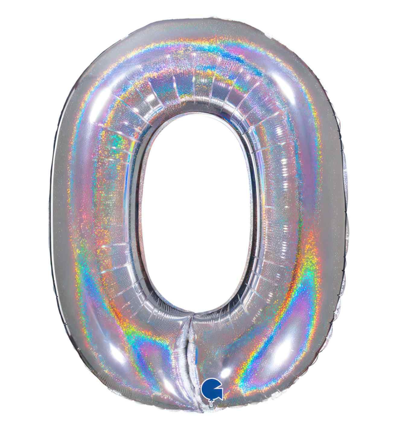 40" Grabo Glitter Holographic Silver Number 0