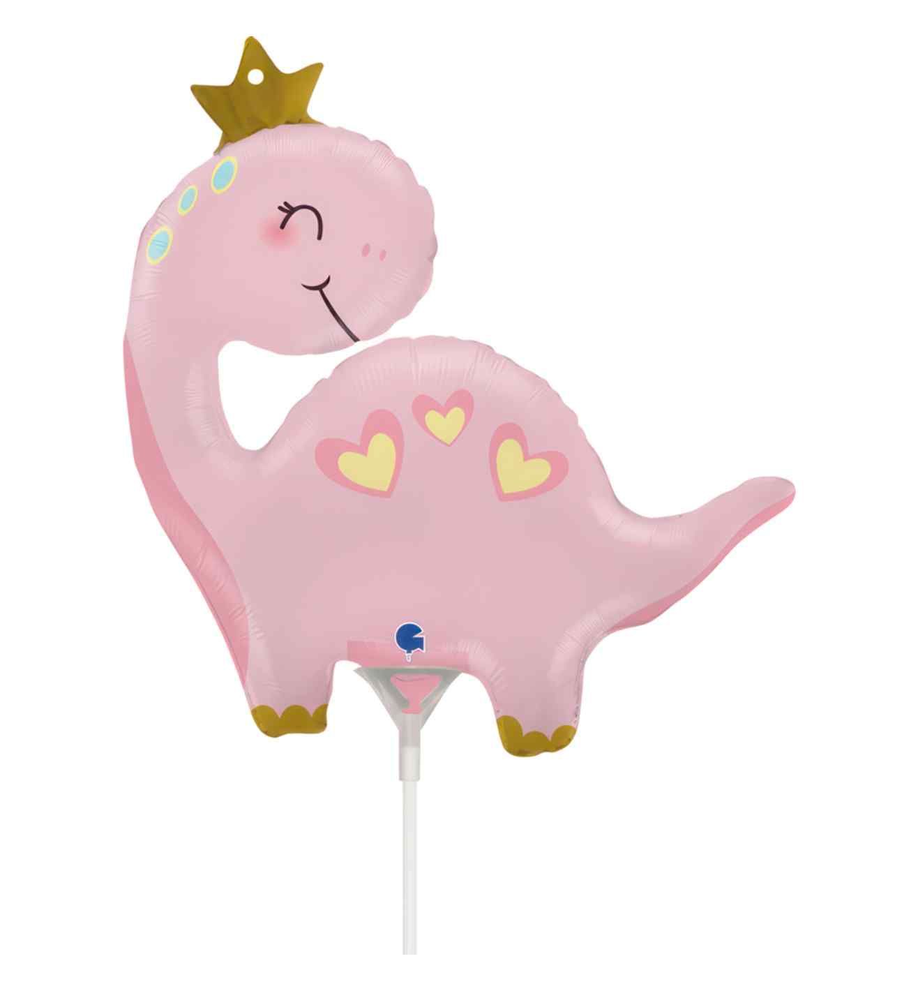 Mini Dinosaur Pink with Gold Crown Foil Balloon
