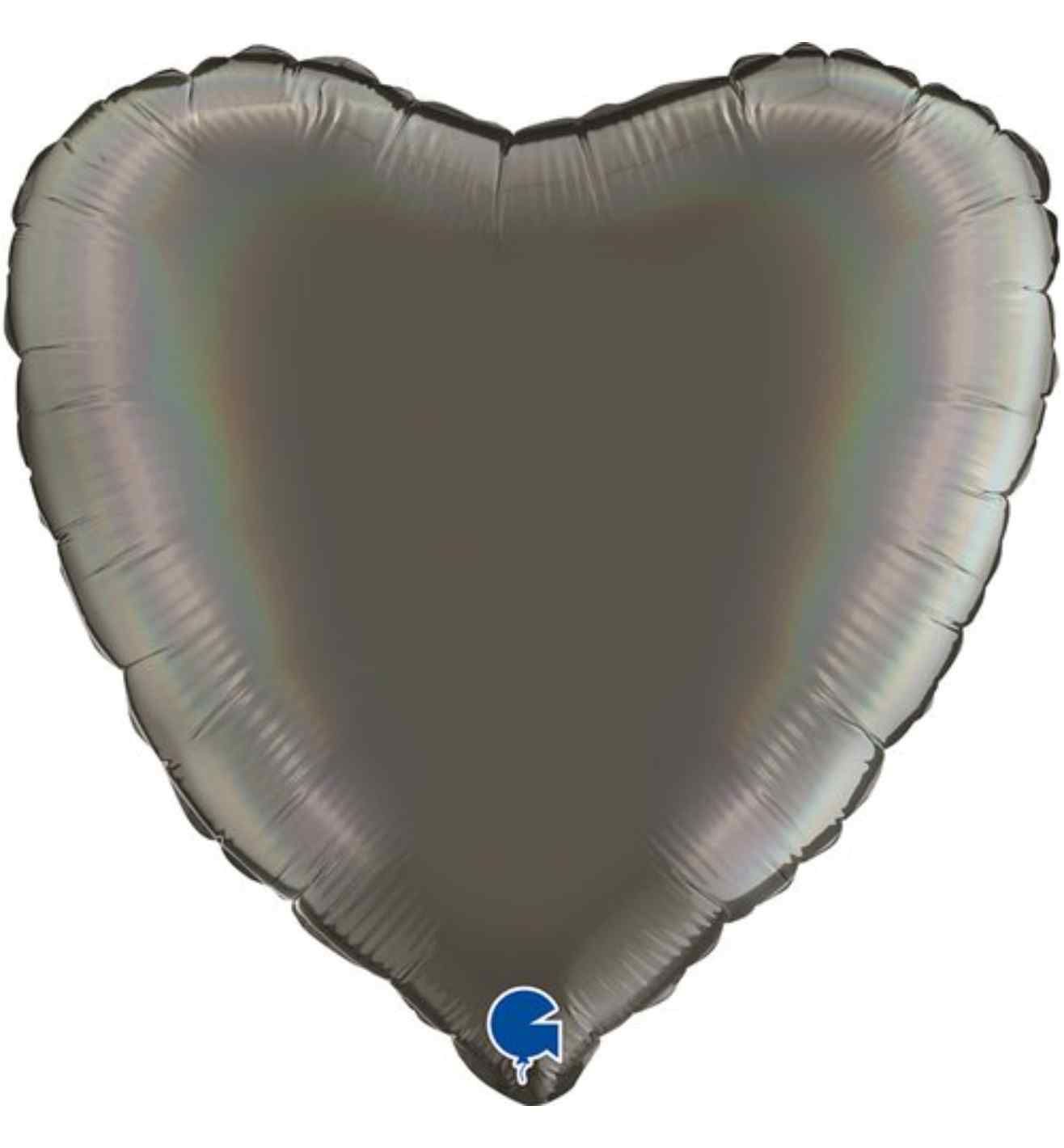 18" Grabo Rainbow Holographic Platinum Grey Heart