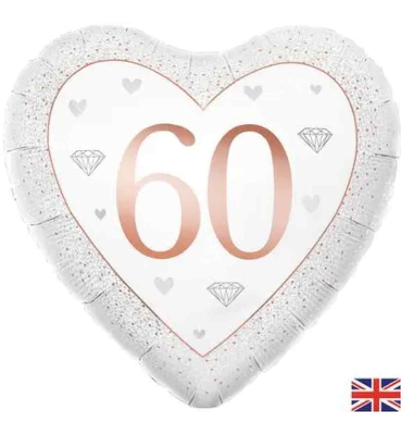 18" Oaktree Happy 60th Anniversary Heart Diamond Foil Balloon