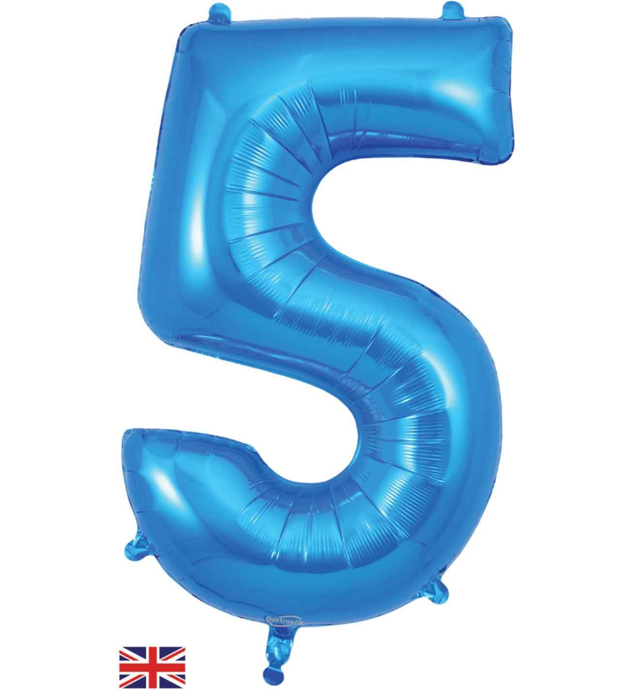 34" Blue Number 5 Oaktree Foil Balloon