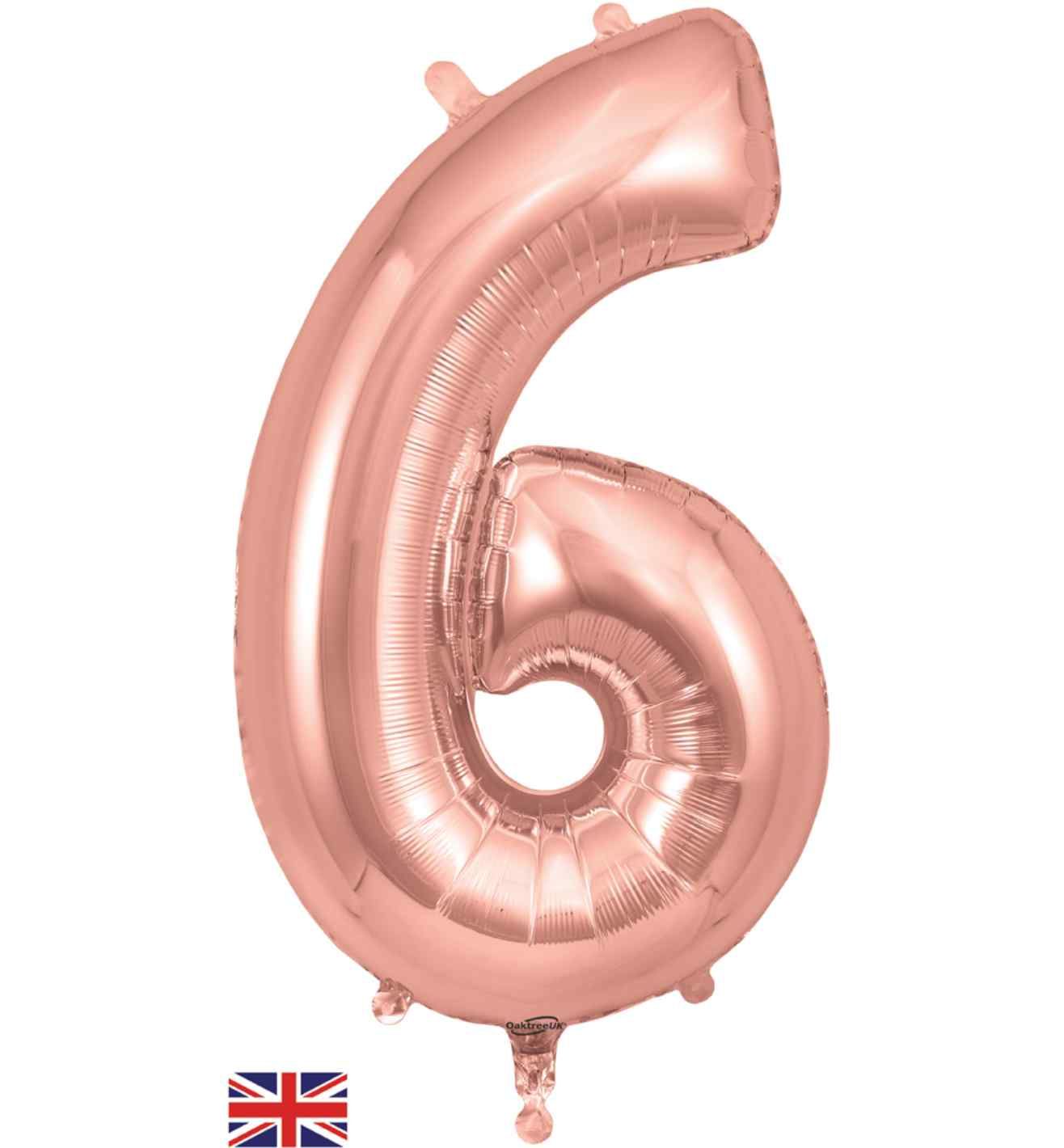 34" Rose Gold Number 6 Oaktree Foil Balloon
