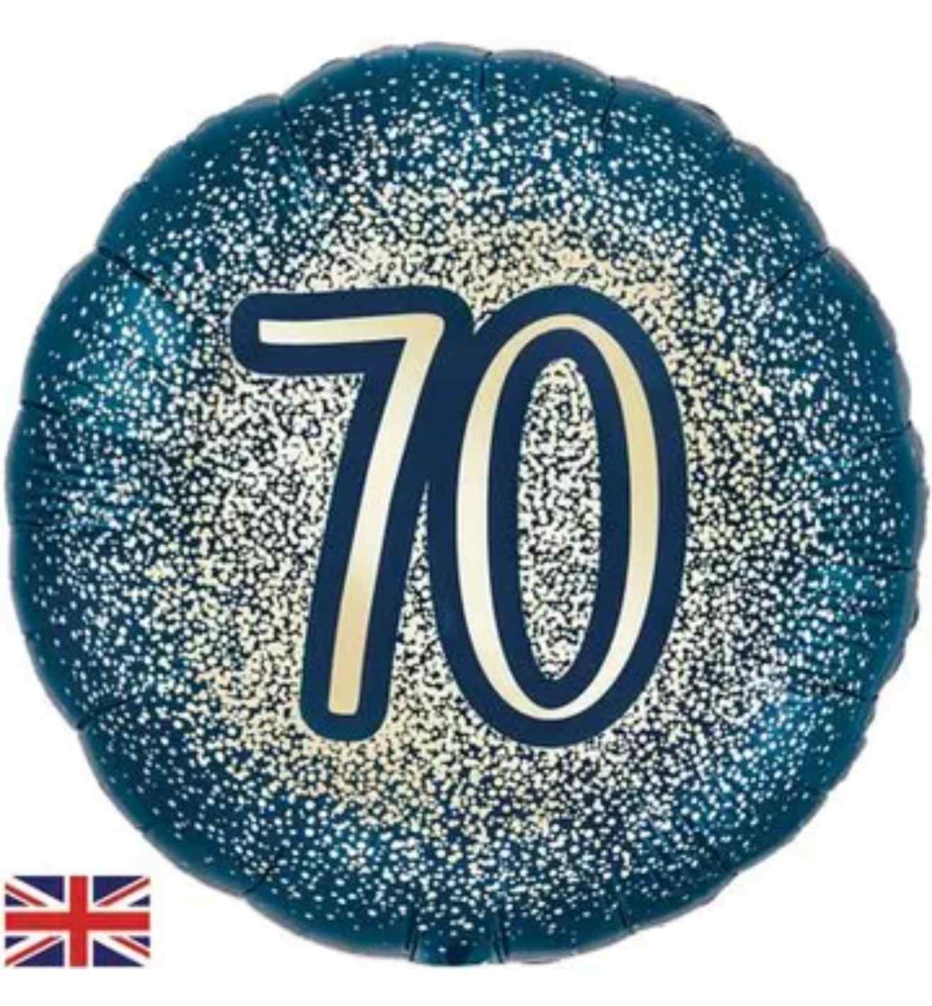 18" Oaktree Navy Gold Metallic Glitter 70th Birthday