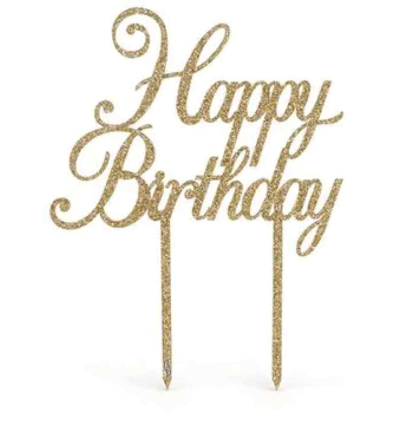 Acrylic Sparkling Fizz Gold Happy Birthday Cake Topper