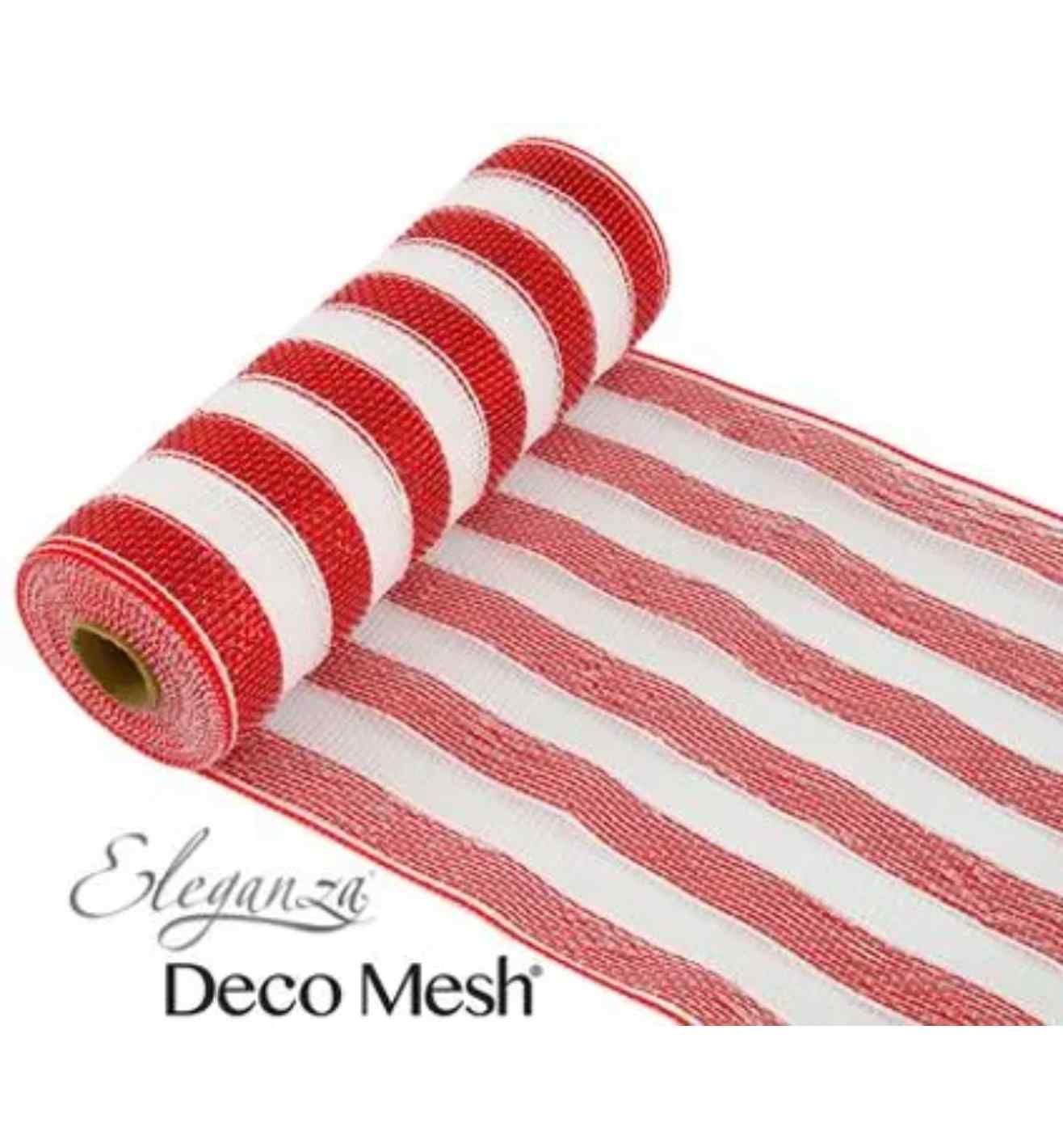 Eleganza Deco Mesh Metallic Stripe Red/White - 25cm x 9.1m