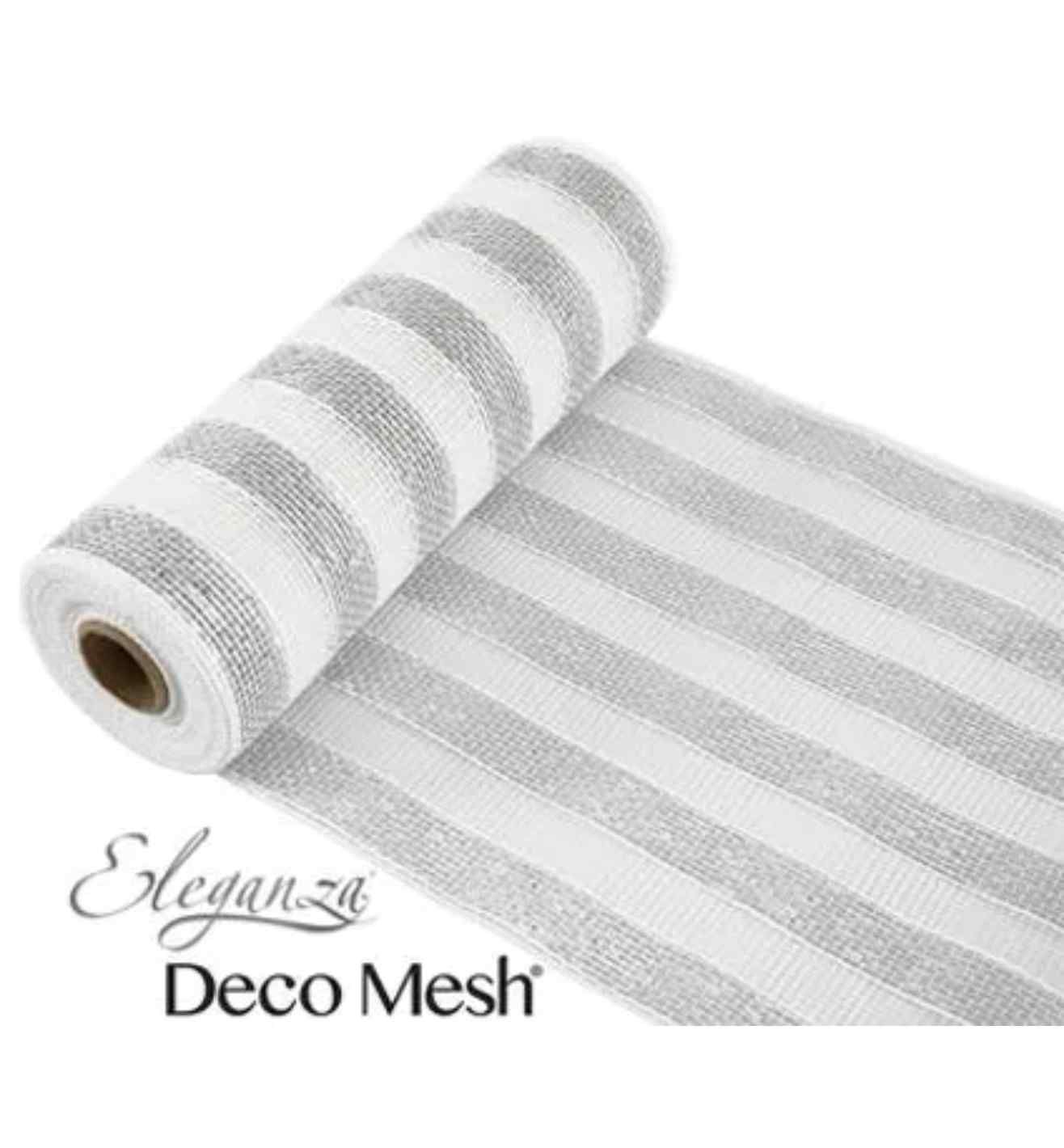 Eleganza Deco Mesh Metallic Silver/White - 25cm x 9.1m
