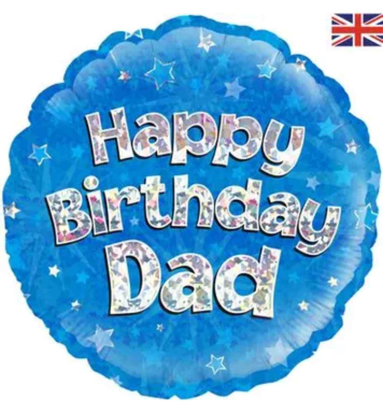 18" Oaktree Happy Birthday Dad Holographic Blue Round