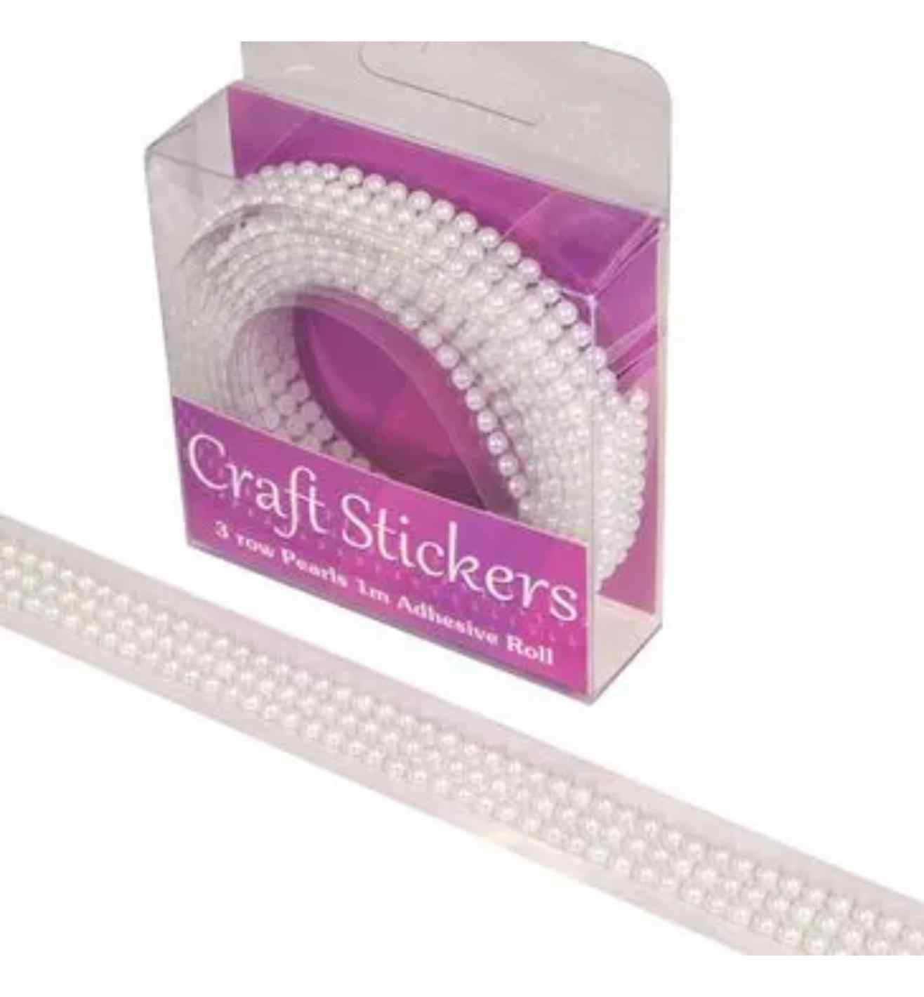 Eleganza Craft Sticker Adhesive Roll 3 Row Pearls White