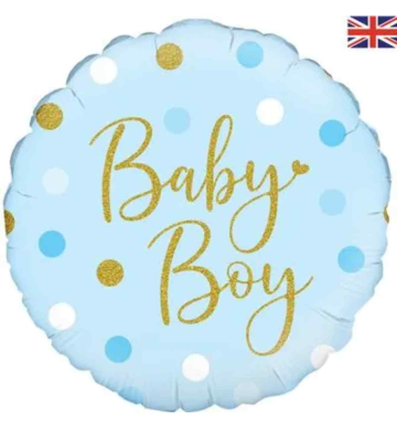 18" Oaktree Sparkling Baby Boy Dots Round Foil Balloon