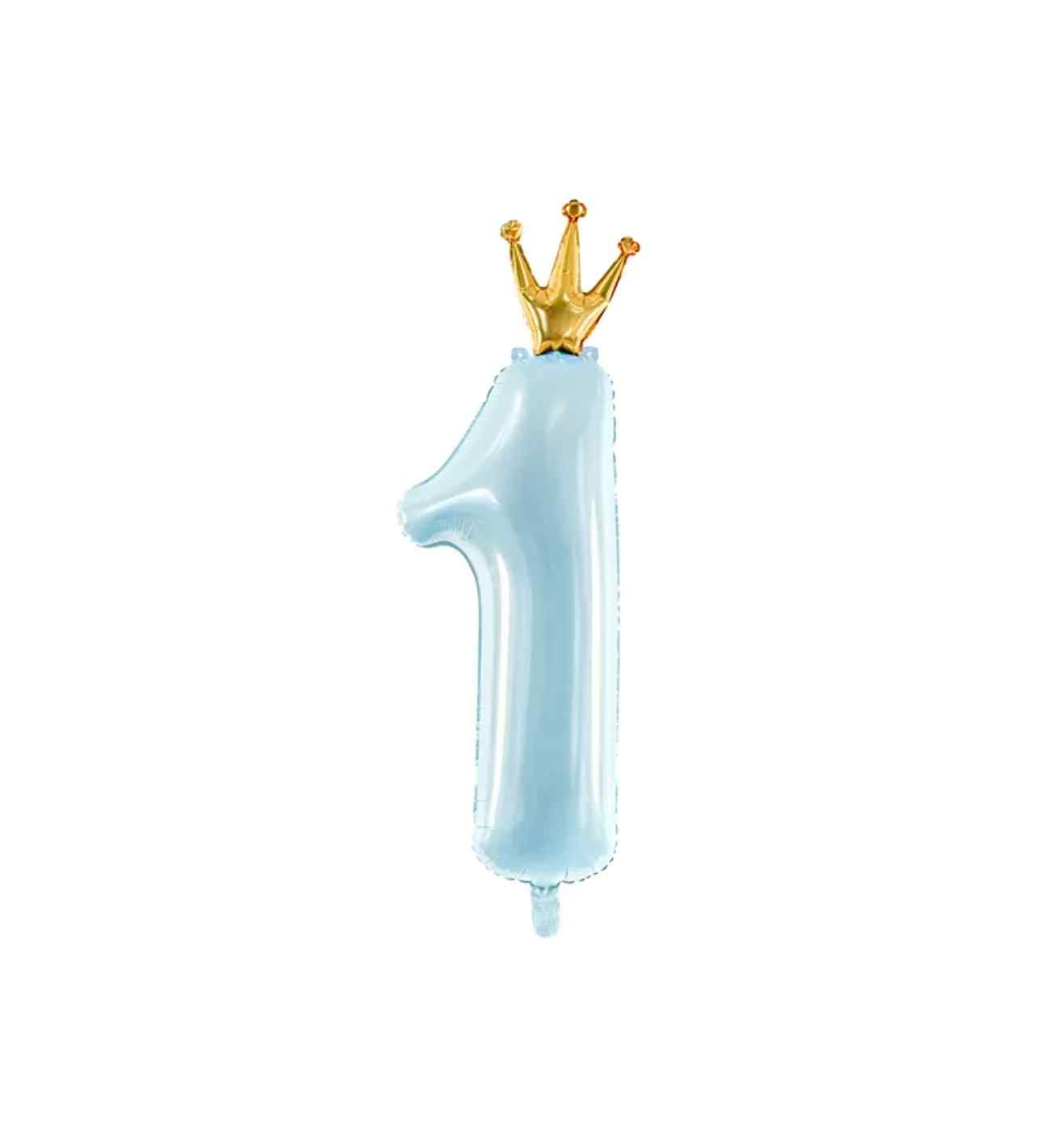 36" Party Deco Light Blue Number 1 w/Crown Shape