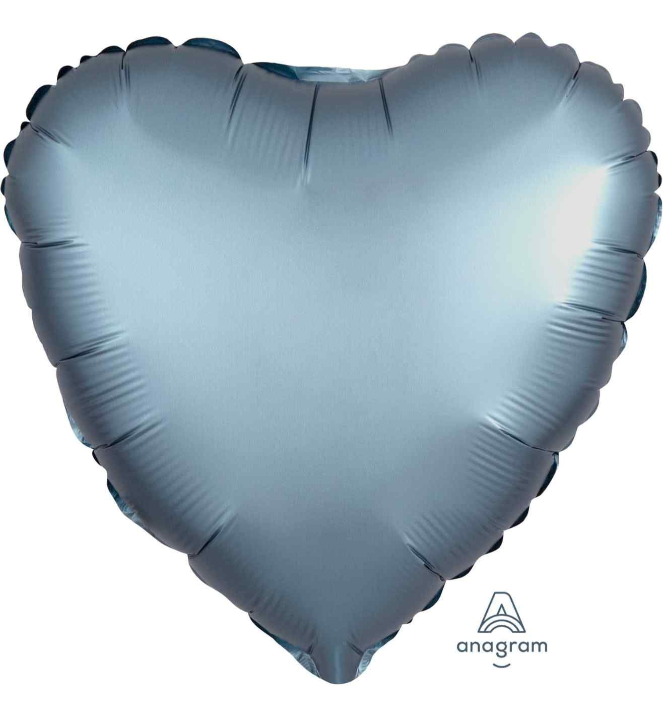 17" Steel Blue Heart Satin Luxe Foil Balloon Anagram - Unpackaged