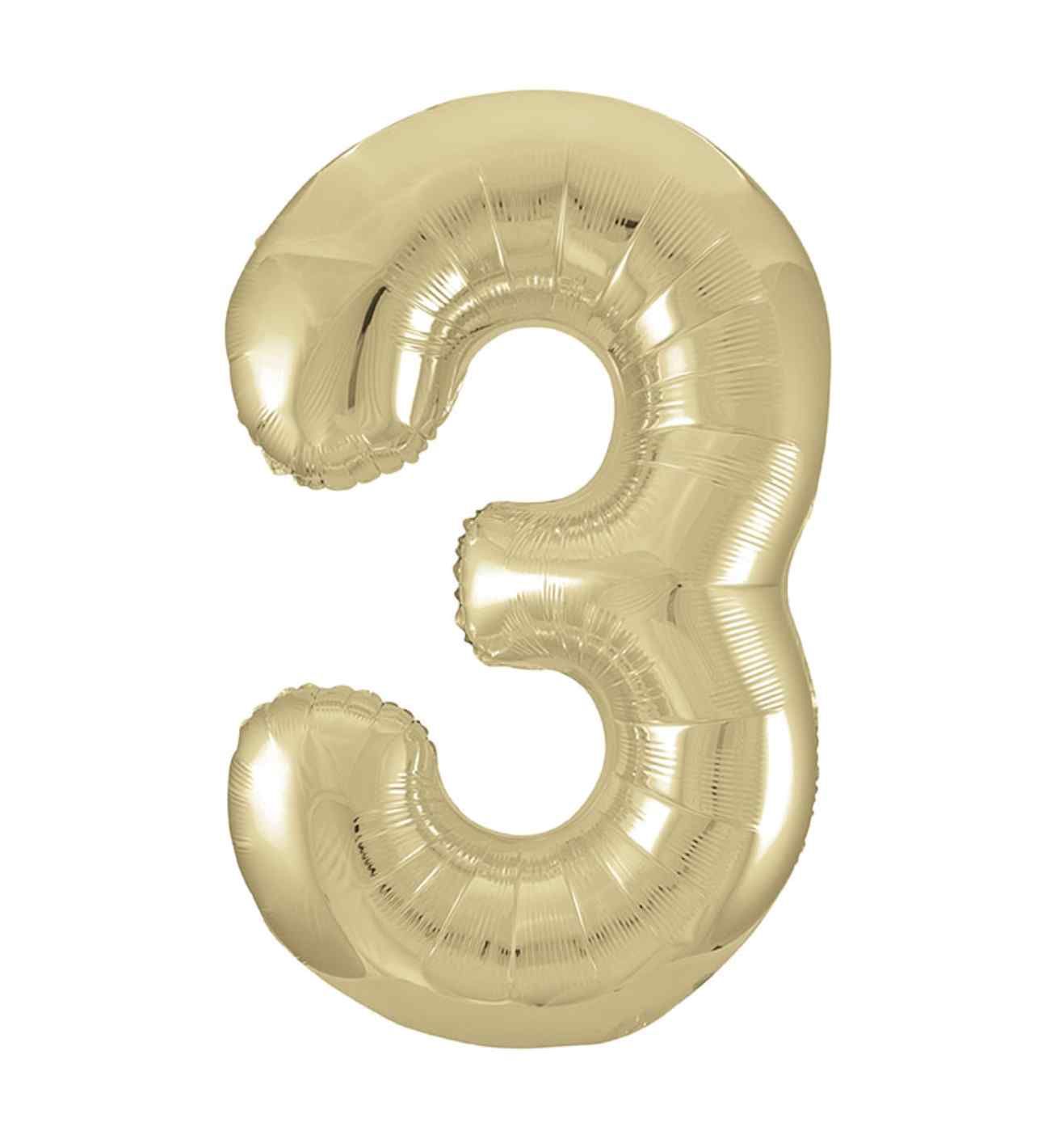 34" Unique Party Gold 3 Foil Balloon