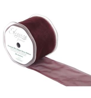 Eleganza Finesse Wire Edged Organza Ribbon Burgundy 70mm x 20m