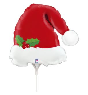 Mini Christmas Santa Hat with Holly Foil Balloon