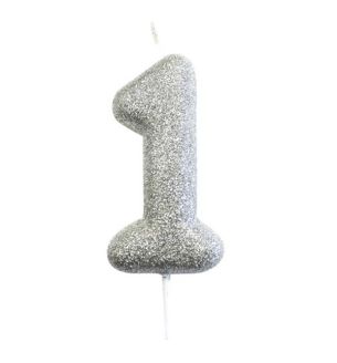 number-1-glitter-cake-candle-silver