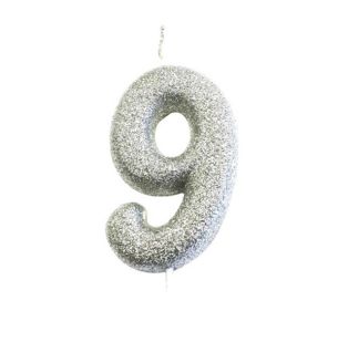 number-9-glitter-cake-candle-silver