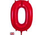 34" Red Number 0 Oaktree Foil Balloon
