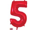 34" Red Number 5 Oaktree Foil Balloon